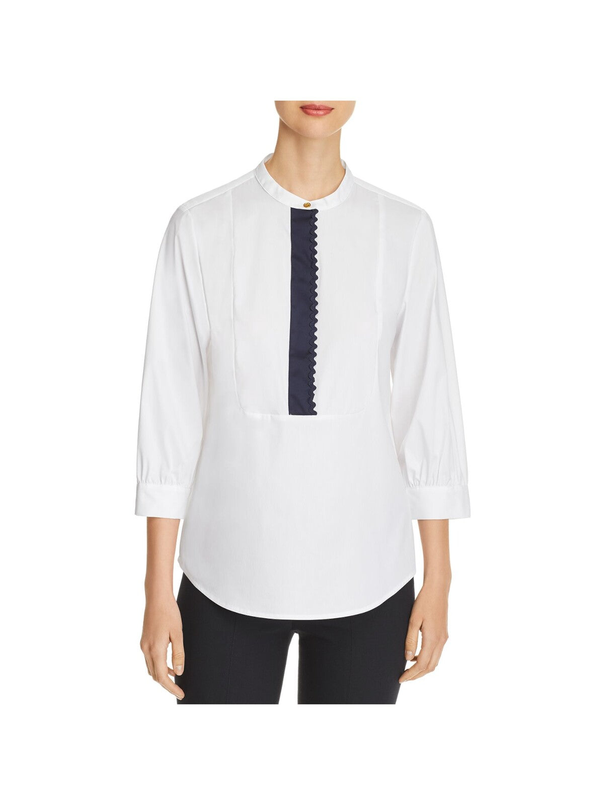 DONNA KARAN Womens 3/4 Sleeve Bib Neck Wear To Work Top