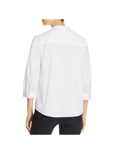 DONNA KARAN Womens White 3/4 Sleeve Bib Neck Wear To Work Top XXS