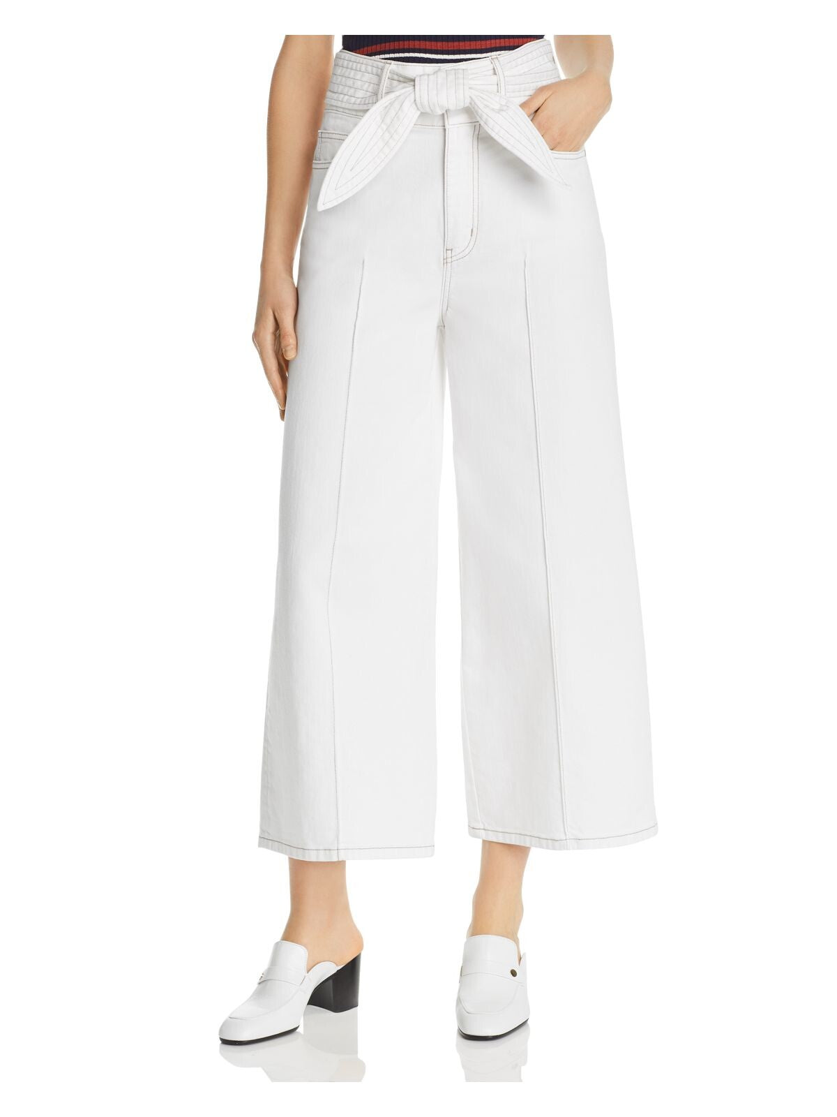 JOIE Womens White Belted Wide Leg Pants 24 Waist