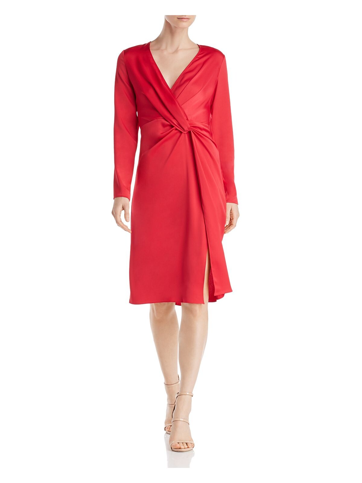 JAY GODFREY Womens Red Long Sleeve V Neck Above The Knee Evening Dress 10