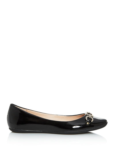 KATE SPADE NEW YORK Womens Black Chain Detail Comfort Pauly Round Toe Slip On Leather Ballet Flats 8.5 M