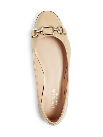 KATE SPADE NEW YORK Womens Beige Gold Toned Hardware Pauly Round Toe Slip On Leather Ballet Flats