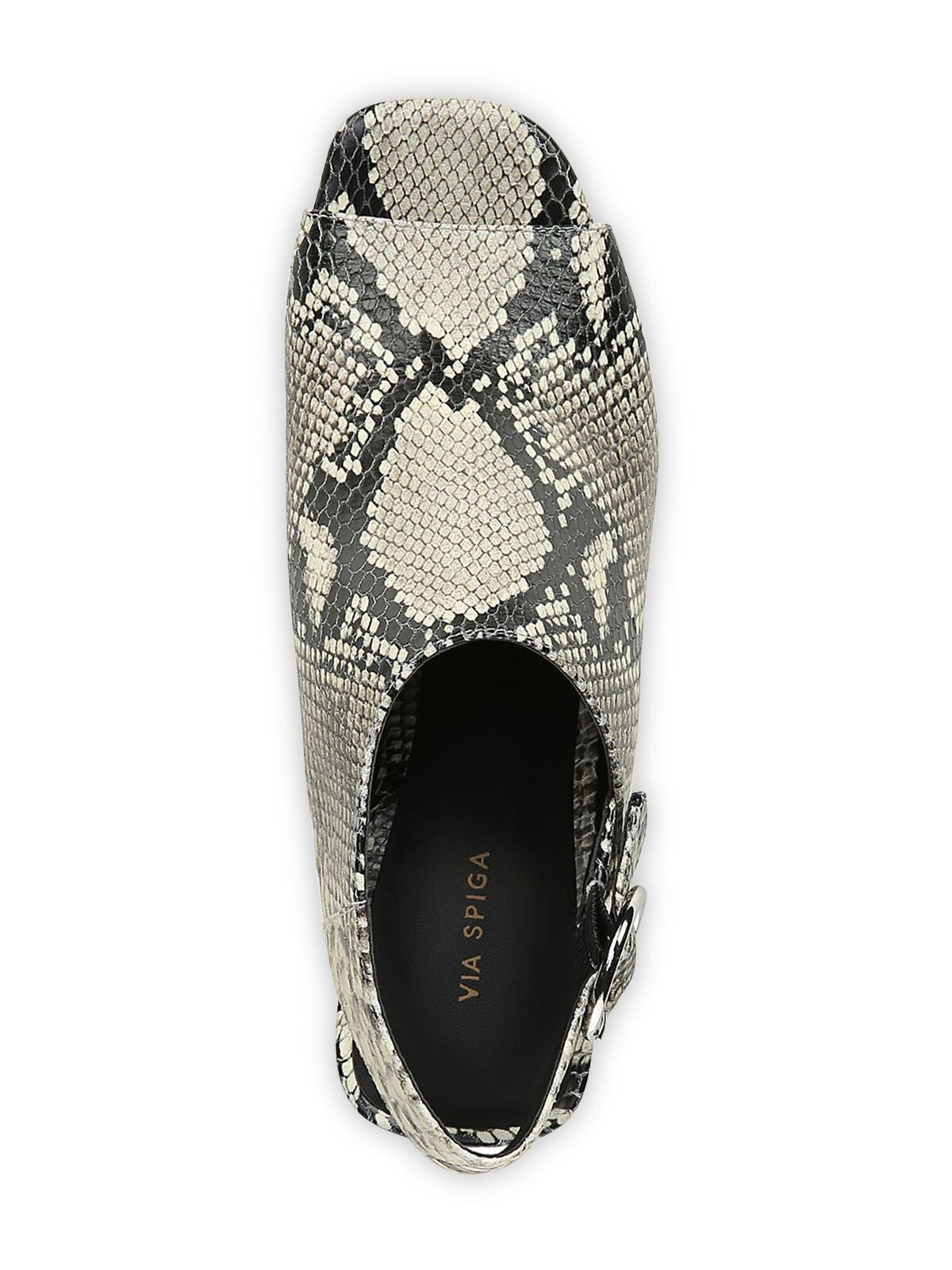 VIA SPIGA Womens Beige Snake Print Asymmetrical Padded Adjustable Elma Square Toe Block Heel Buckle Leather Slingback Sandal 7.5 M