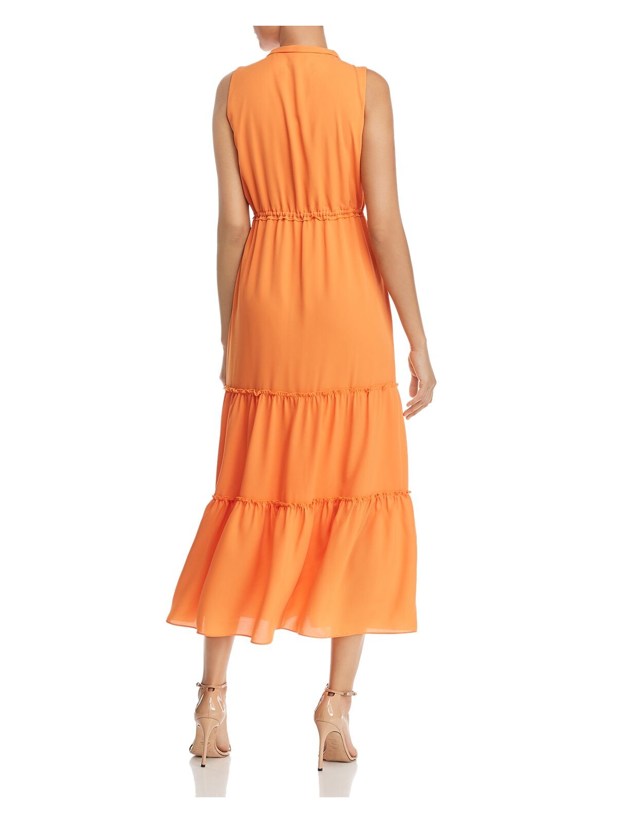 LE GALI Womens Orange Sleeveless V Neck Tea-Length Sheath Dress M