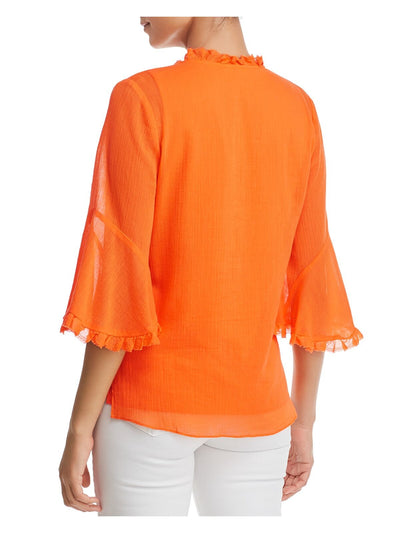 LE GALI Womens Orange Embellished Bell Sleeve Tunic Top XS