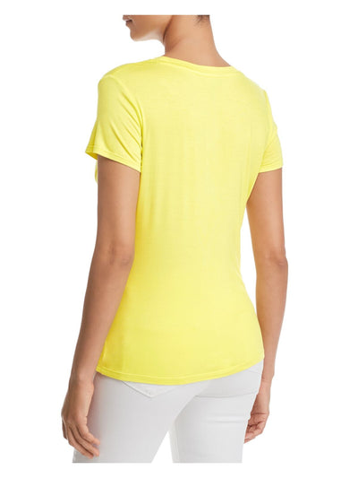 KENNETH COLE NEW YORK Womens Yellow Gathered Faux Knot Short Sleeve Crew Neck Top XS