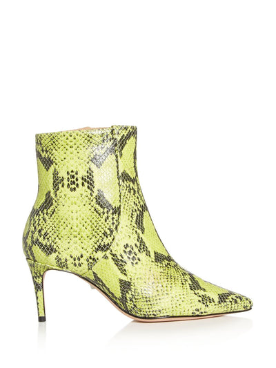 SCHUTZ Womens Green Snake Print Padded Bette Pointed Toe Kitten Heel Zip-Up Leather Booties 6 B