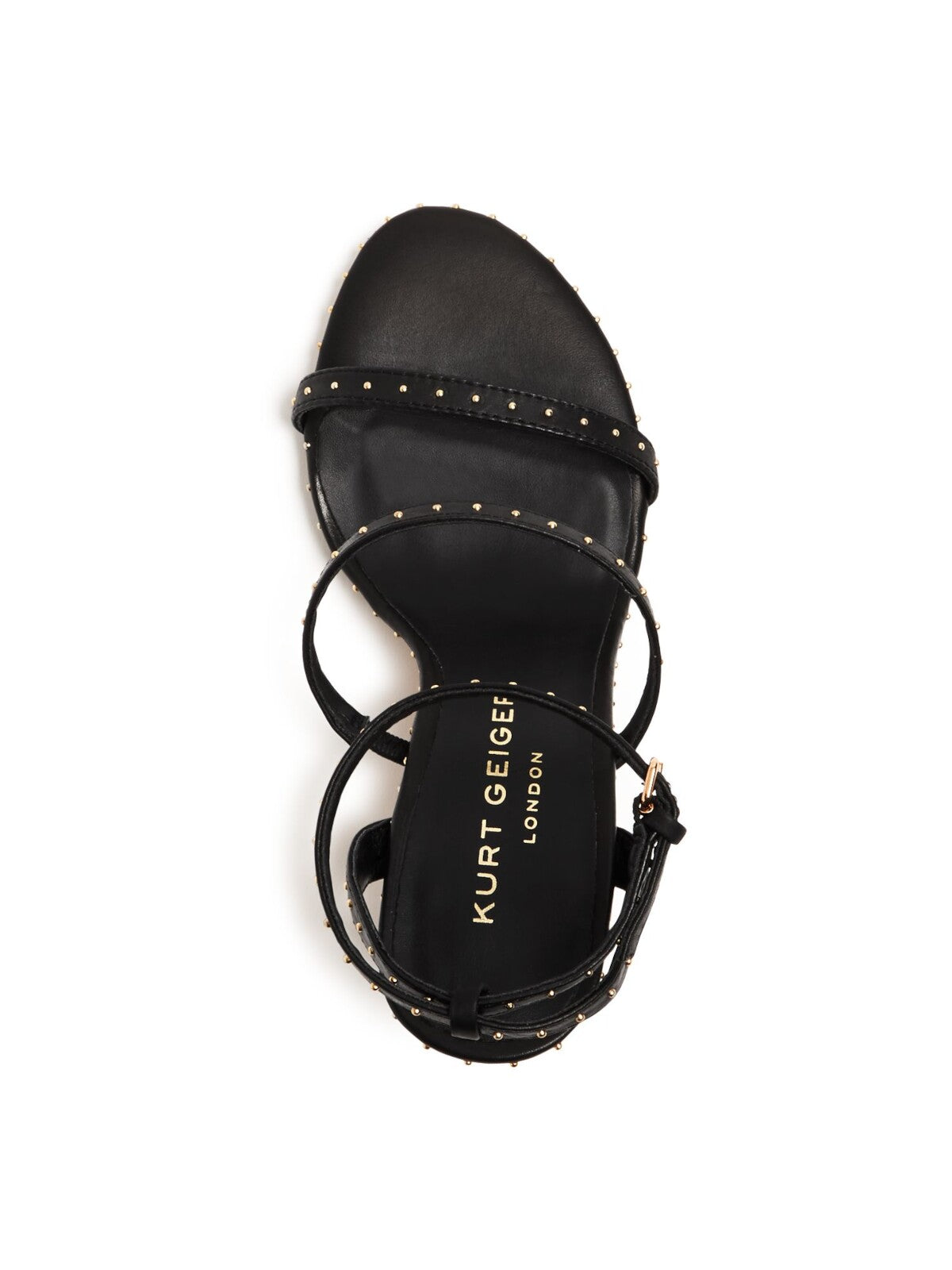 KURT GEIGER Womens Black Ankle Strap Studded Portia Round Toe Stiletto Buckle Leather Dress Sandals Shoes