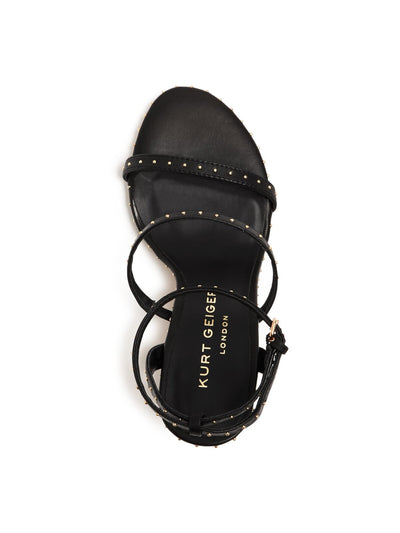 KURT GEIGER Womens Black Ankle Strap Studded Portia Round Toe Stiletto Buckle Leather Dress Sandals 38.5