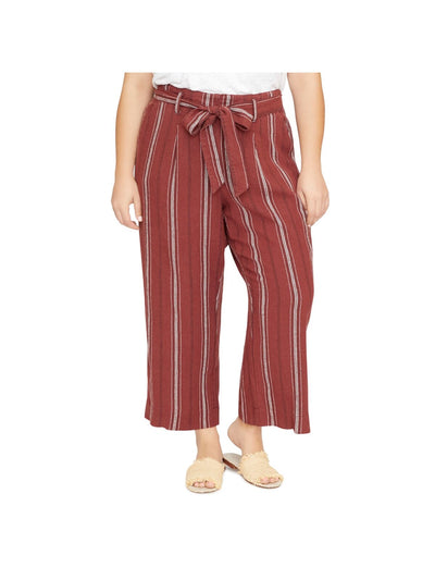 SANCTUARY Womens Maroon Zippered Pocketed Cropped Self-Tie Belt Striped Wide Leg Pants Plus 20W