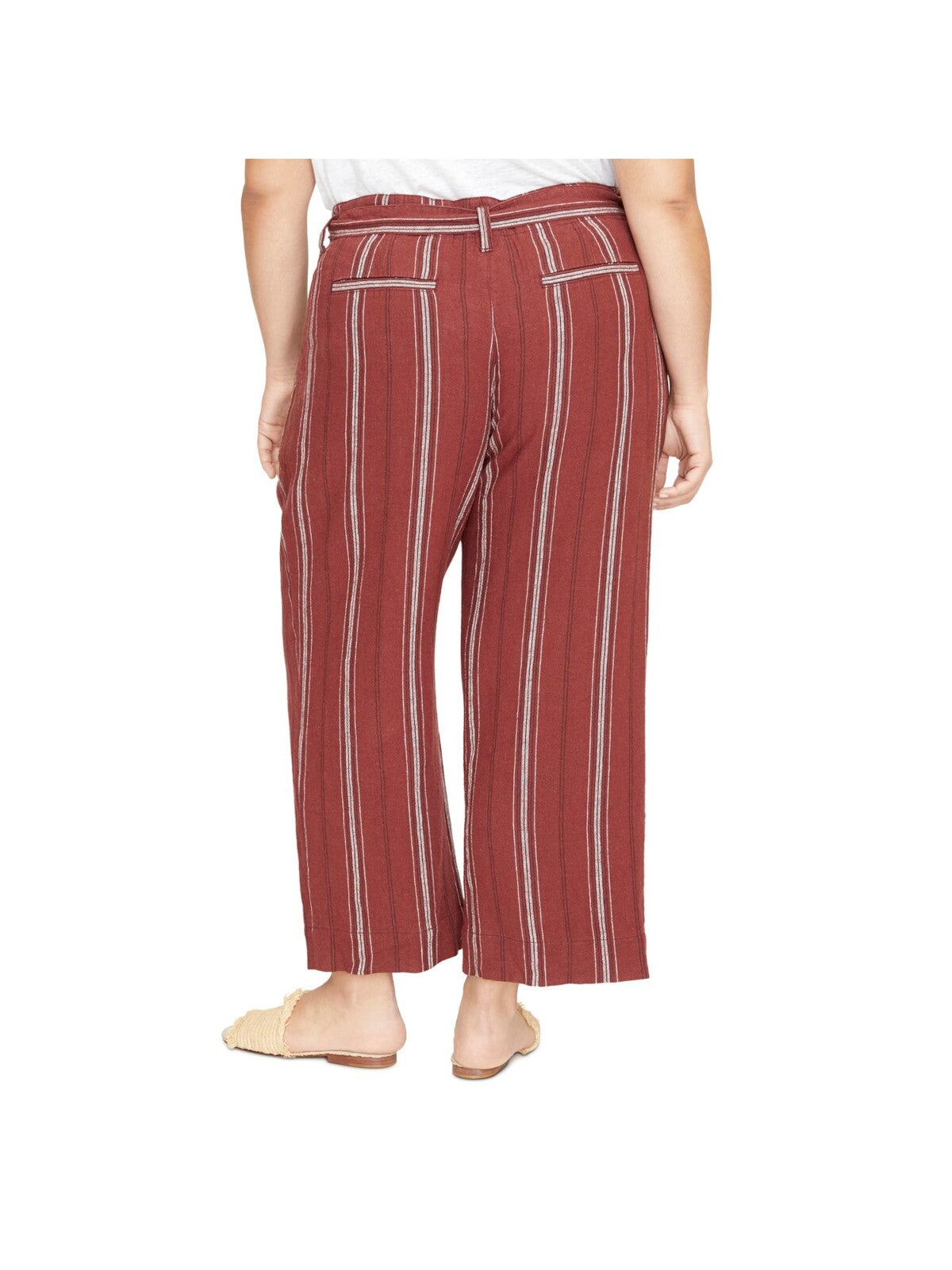 SANCTUARY Womens Brown Zippered Pocketed Cropped Self-Tie Belt Striped Wide Leg Pants Plus 24W