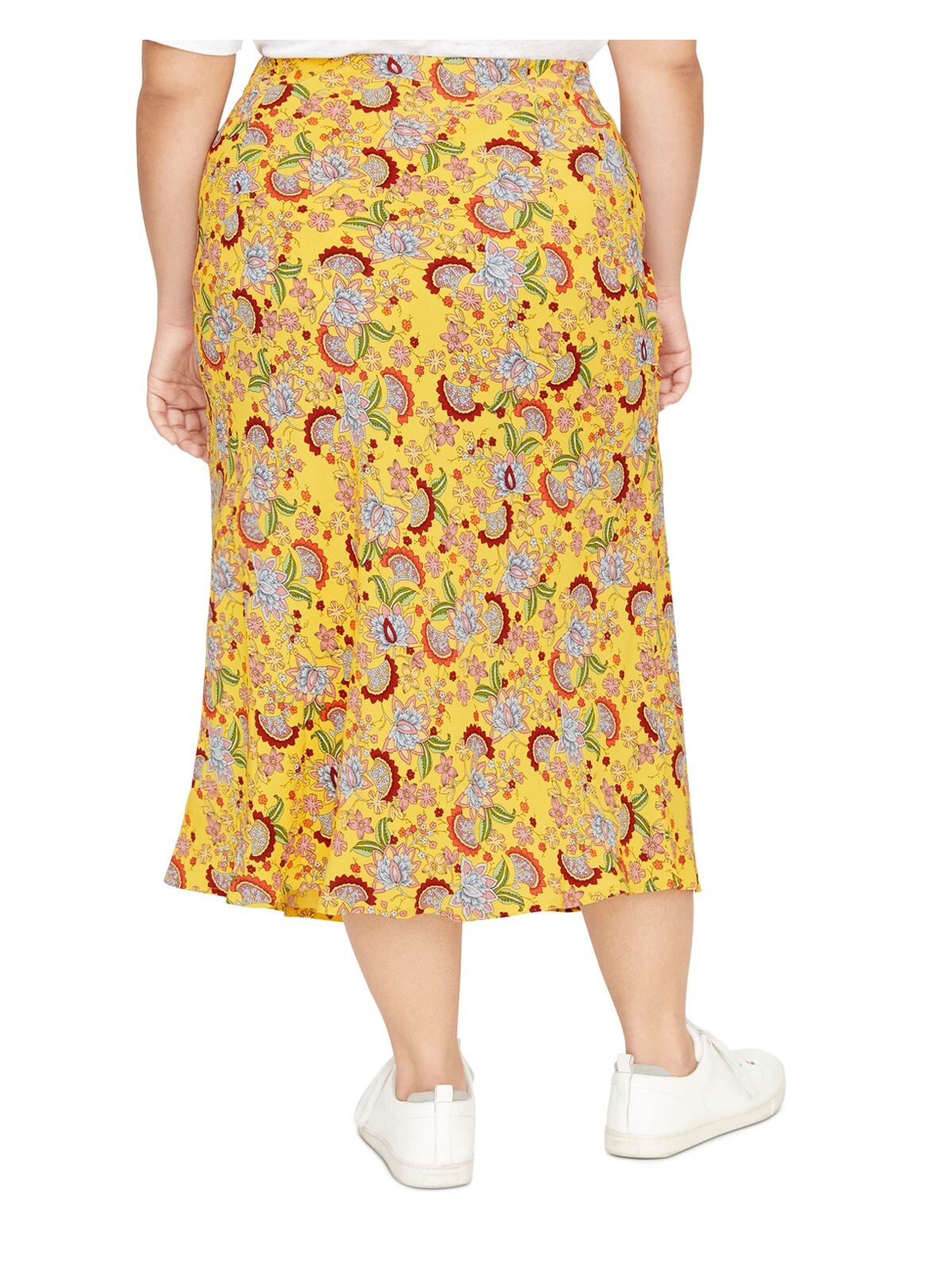 SANCTUARY Womens Yellow Floral Midi A-Line Skirt Plus 3X