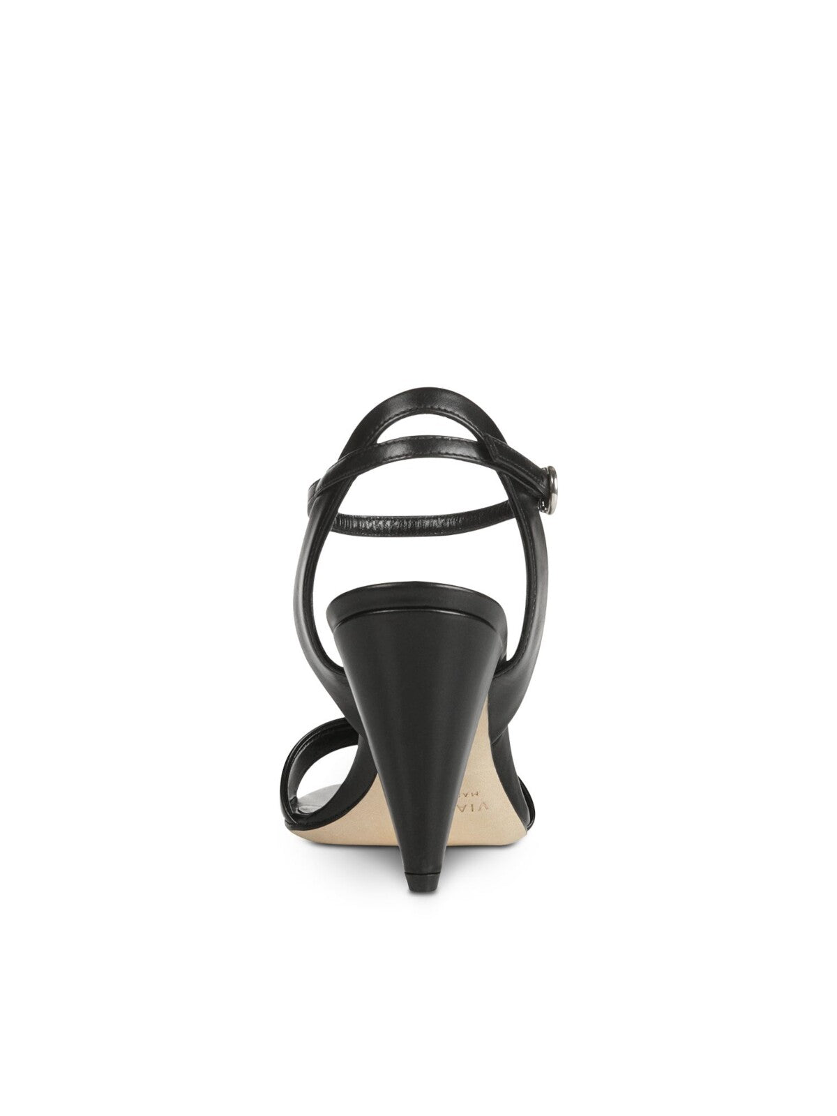 VIA SPIGA Womens Black Adjustable Strap Cushioned Ria Square Toe Cone Heel Buckle Leather Dress Slingback Sandal 9.5 M