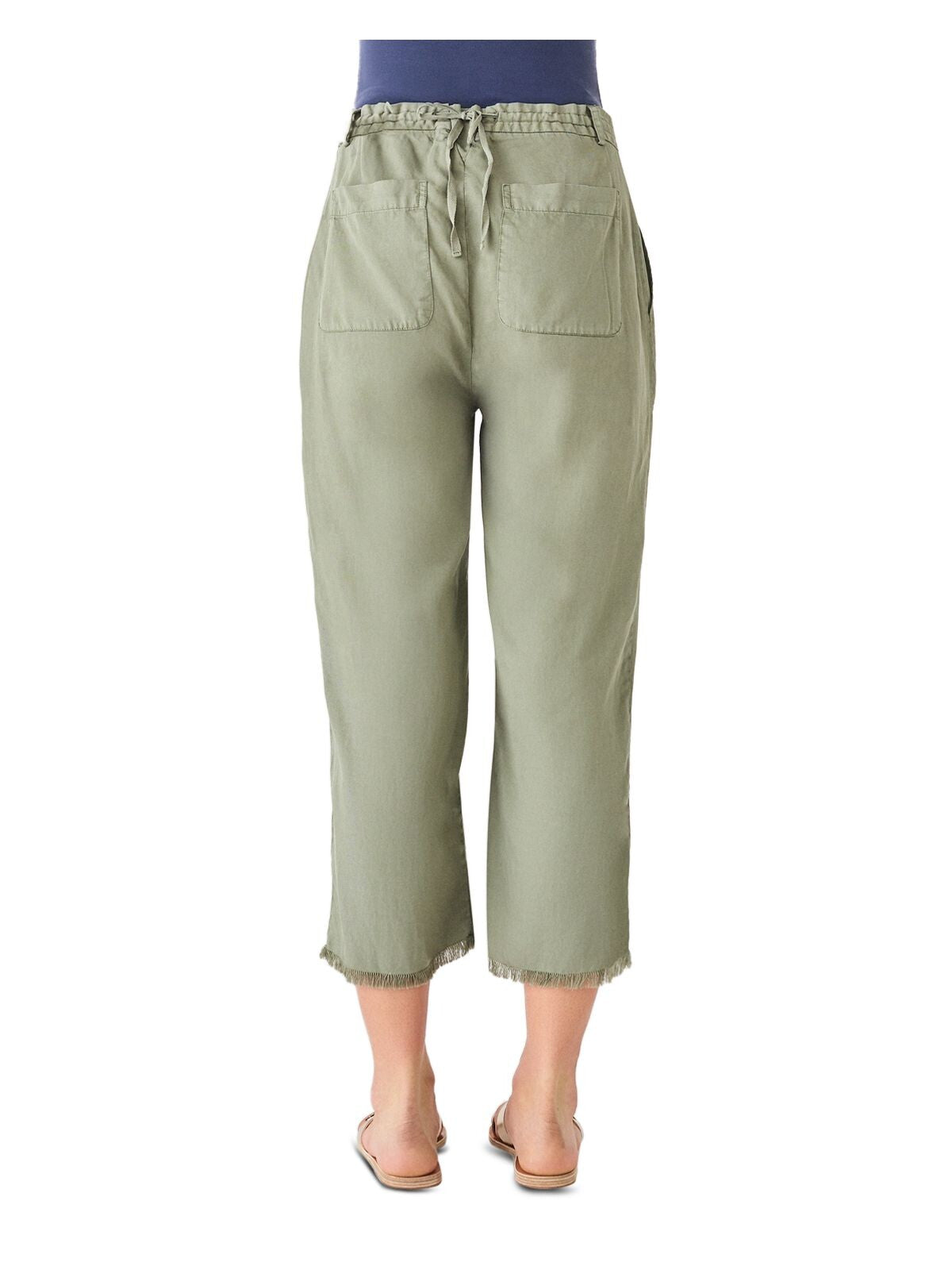 DL1961 Womens Green Pocketed Frayed Button Fly Drawstring Back Crop Straight leg Pants XS