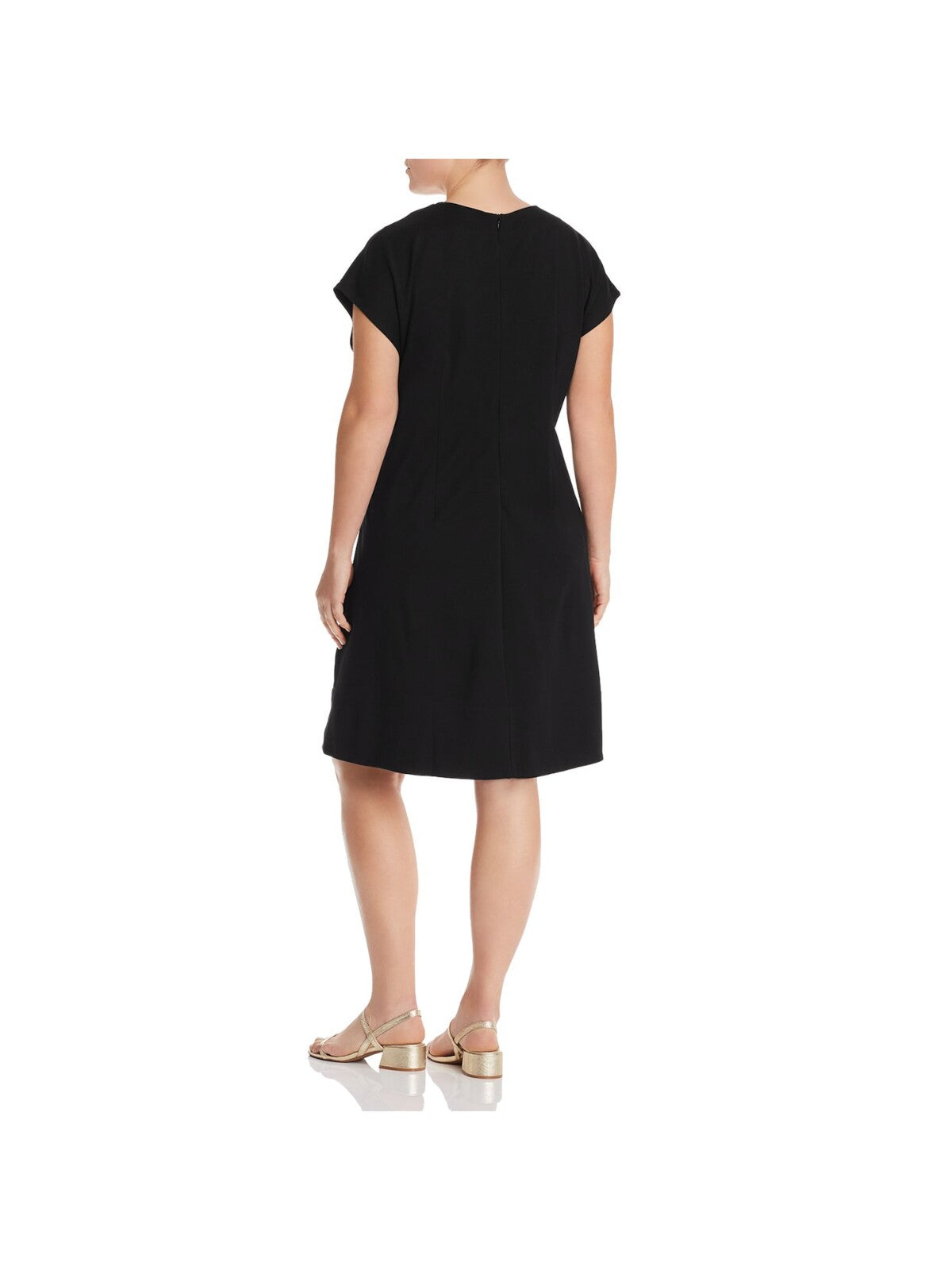 LYSSE Womens Black Stretch Zippered Darted Lace Up V-neck Cap Sleeve Knee Length Shift Dress Plus 3X