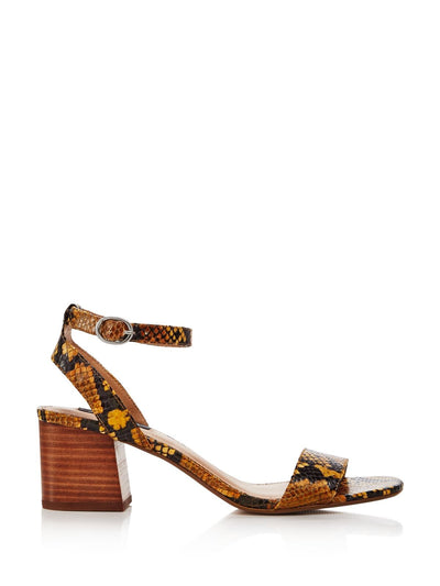 AQUA Womens Yellow Snake Print Cushioned Adjustable Ankle Strap Carly Open Toe Stacked Heel Buckle Leather Dress Sandals Shoes 6 M