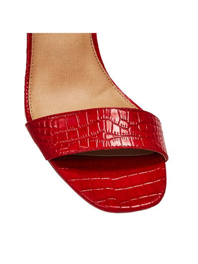 AQUA Womens Red Croco Embossed Carly Open Toe Stacked Heel Buckle Leather Dress Sandals Shoes M