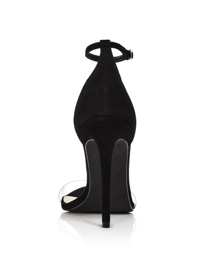 AQUA Womens Black Clear Toe Strap Siri Pointed Toe Stiletto Buckle Leather Dress Slingback Sandal 8 M