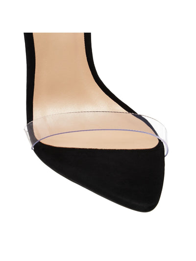 AQUA Womens Black Clear Toe Strap Siri Pointed Toe Stiletto Buckle Leather Dress Slingback Sandal M