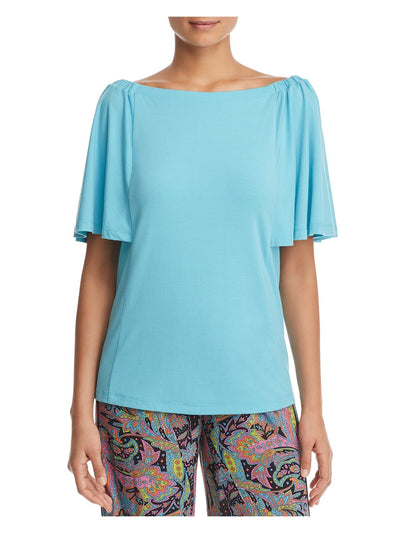 LE GALI Womens Turquoise Short Sleeve Boat Neck Top S