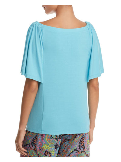 LE GALI Womens Turquoise Short Sleeve Boat Neck Top S