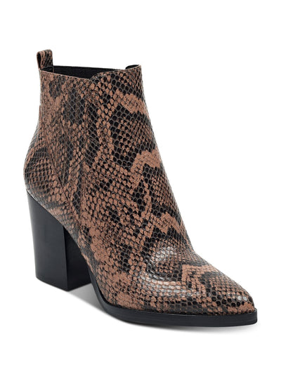 MARC FISHER Womens Beige Snake Skin Goring Pull Tab Padded Alva Pointed Toe Block Heel Leather Booties 8.5 M