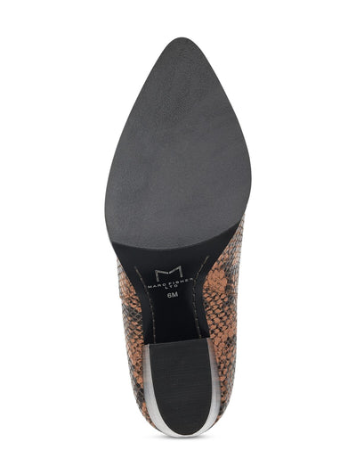 MARC FISHER Womens Beige Snake Skin Goring Pull Tab Padded Alva Pointed Toe Block Heel Leather Booties M