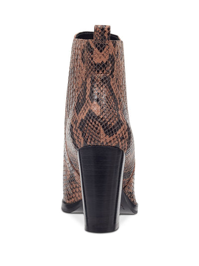 MARC FISHER Womens Beige Snake Skin Goring Pull Tab Padded Alva Pointed Toe Block Heel Leather Booties 8.5 M