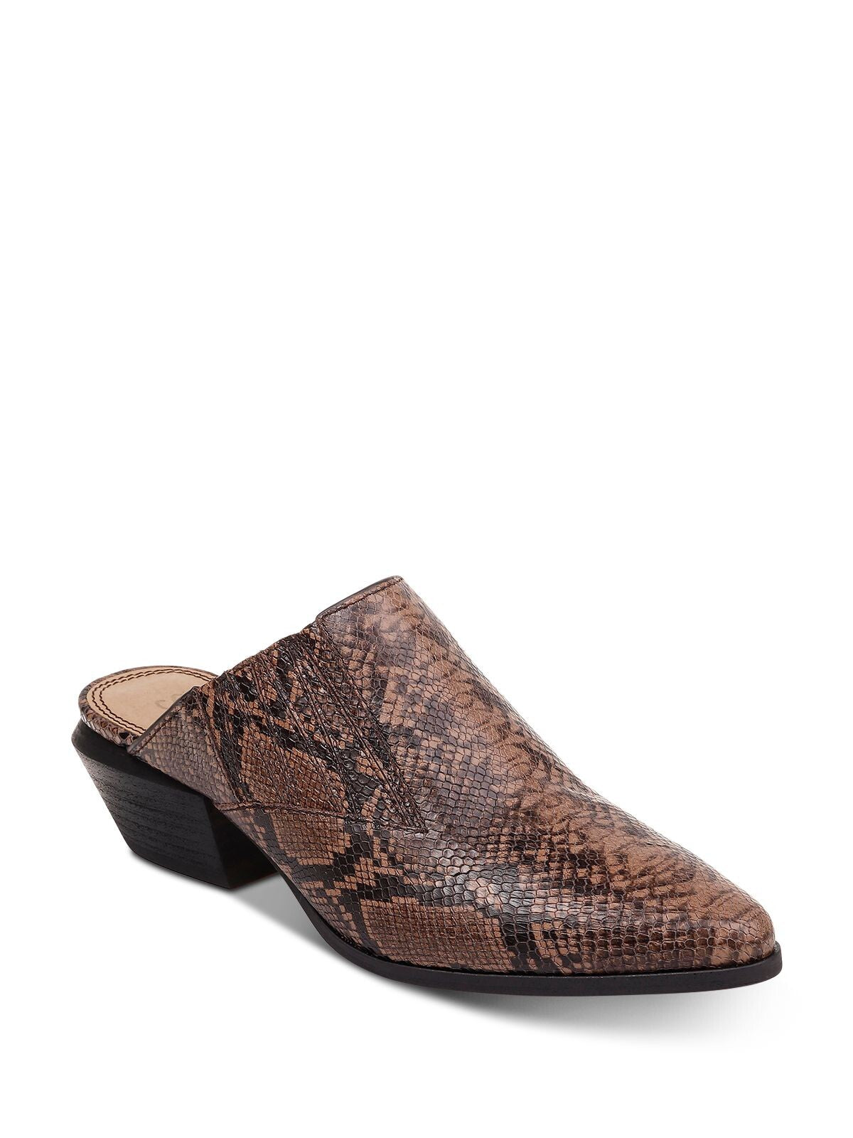 SPLENDID Womens Brown Snakeskin Print Goring Cushioned Hailee 2 Pointed Toe Stacked Heel Slip On Heeled Mules Shoes 7 M