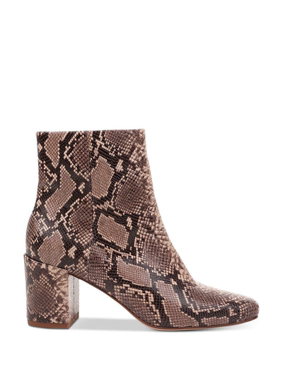 SPLENDID Womens Beige Snake Print Padded Heather 3 Round Toe Block Heel Zip-Up Leather Booties 8.5