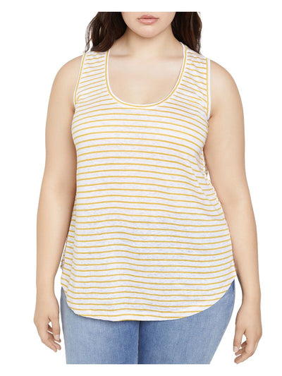 SANCTUARY Womens Yellow Stretch Striped Sleeveless Scoop Neck Tank Top Plus 2X