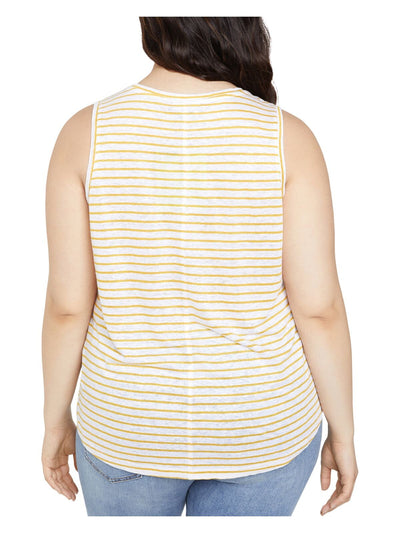 SANCTUARY Womens Yellow Stretch Striped Sleeveless Scoop Neck Tank Top Plus 2X