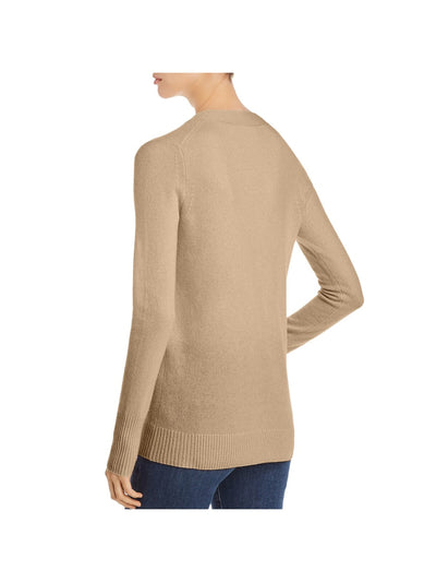 C Womens Beige Long Sleeve V Neck Button Up Sweater S
