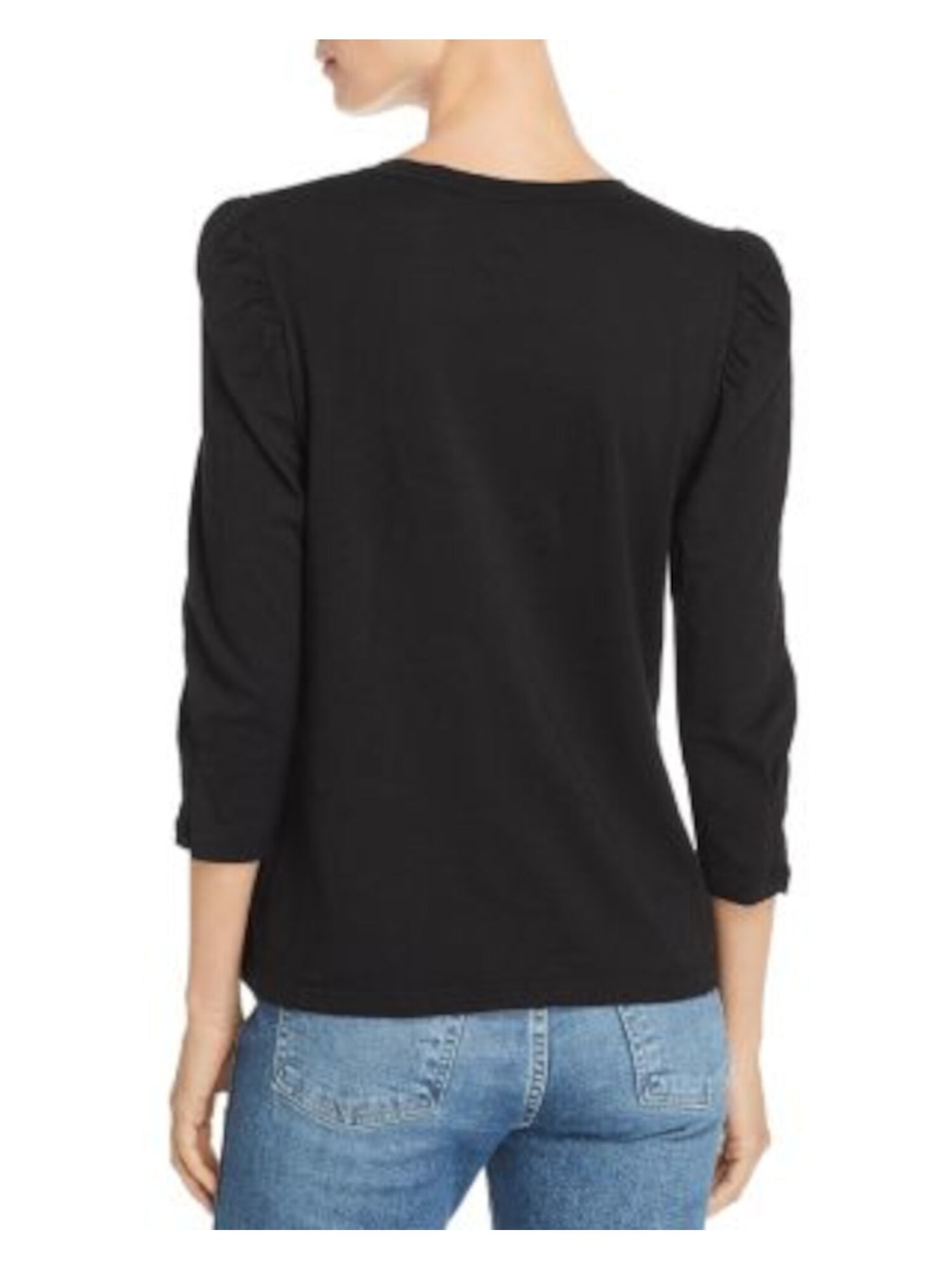 VELVET BY GRAHAM & SPENCER Womens Black 3/4 Sleeve Scoop Neck Top S