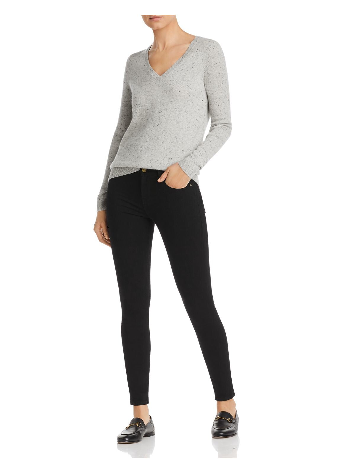 Designer Brand Womens Gray Heather Long Sleeve V Neck Blouse XL