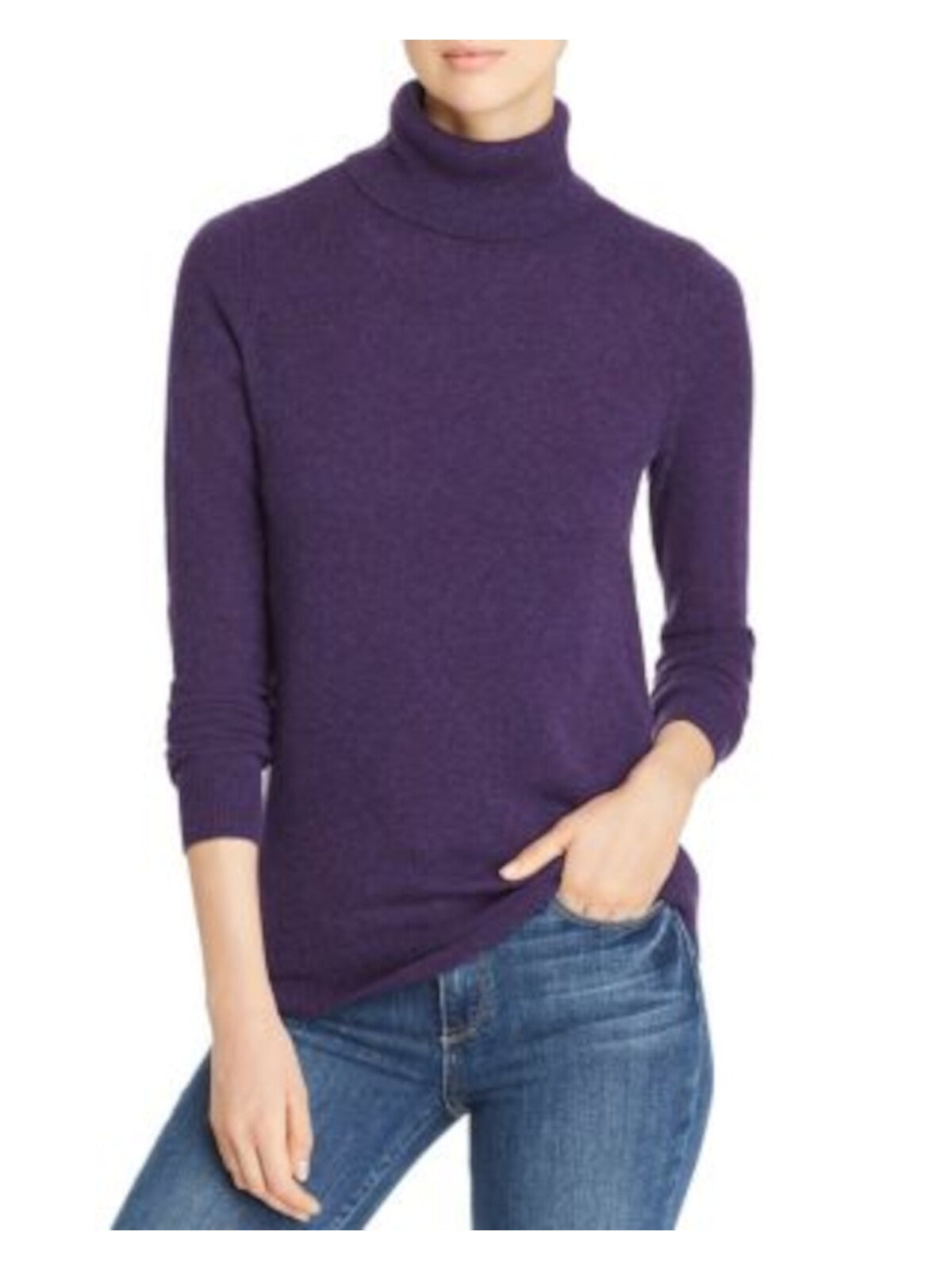 C Womens Purple Cashmere Long Sleeve Turtle Neck Wear To Work Sweater S