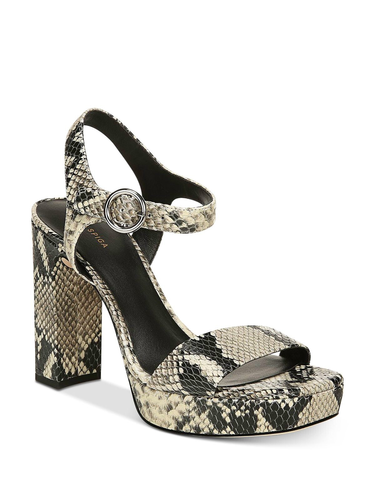 VIA SPIGA Womens Beige Snake Print 1" Platform Ankle Strap Adjustable Saville Square Toe Block Heel Buckle Leather Sandals Shoes 8 M
