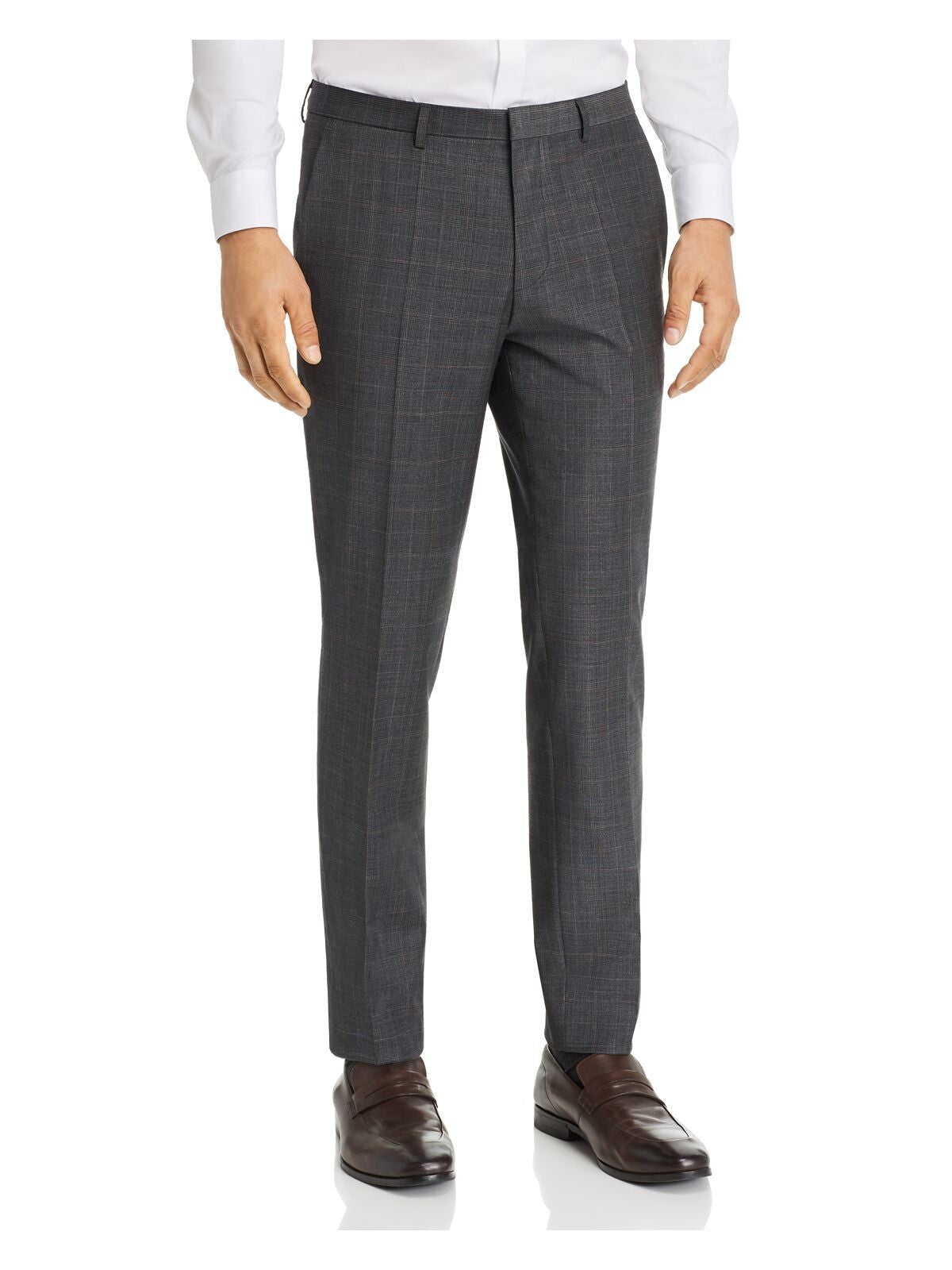 HUGO BOSS Mens Hesten Glen Gray Flat Front, Plaid Extra Slim Fit Wool Blend Suit Separate 36R