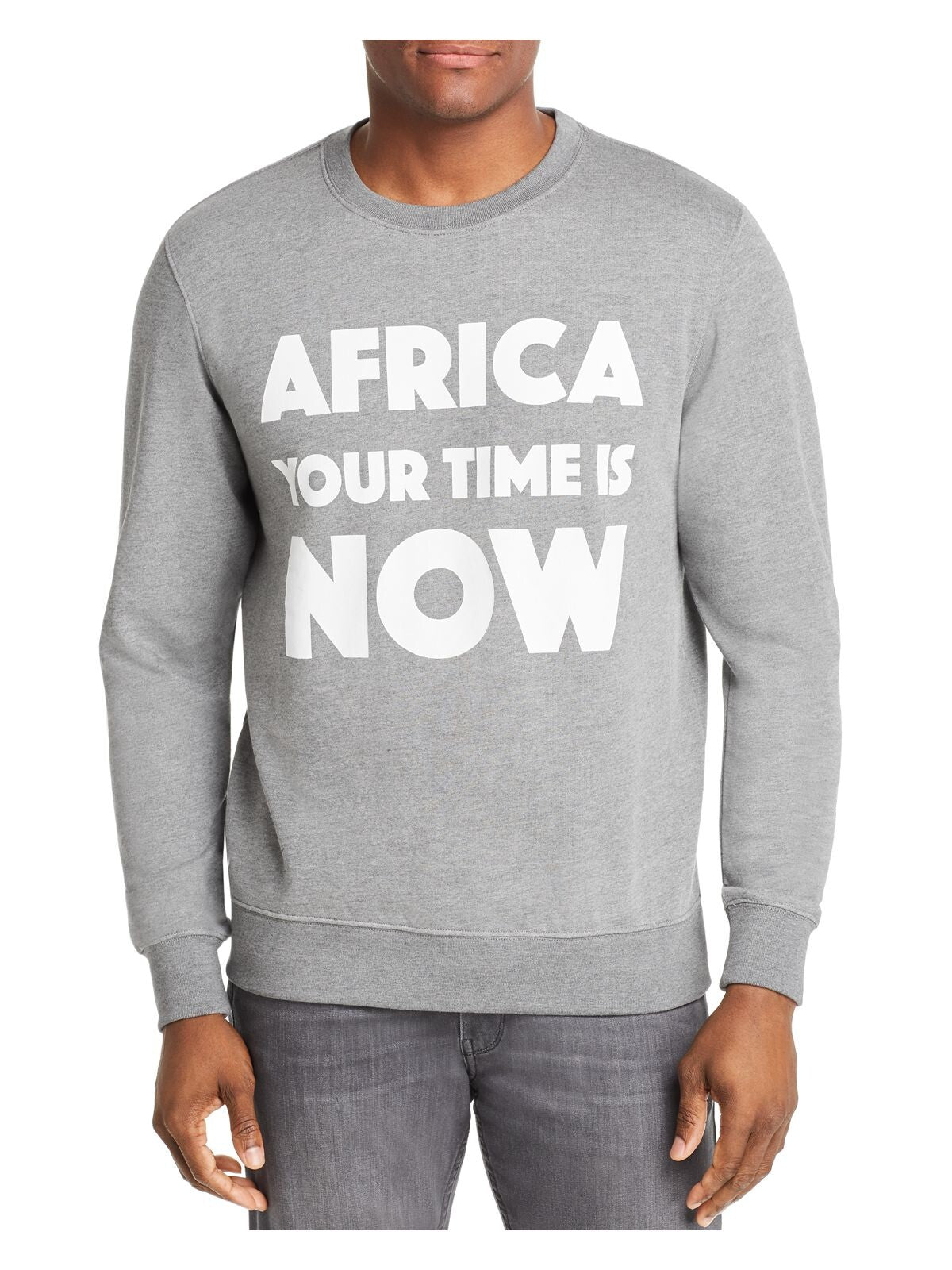 AFRICA YOUR TIME Mens Gray Logo Graphic Long Sleeve Crew Neck Classic Fit Cotton Pullover Sweater L
