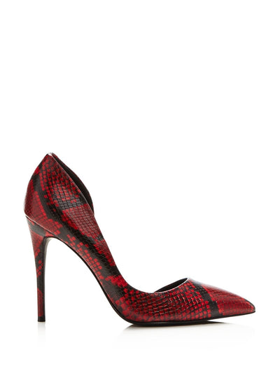 AQUA Womens Red Snake Print Cushioned Dion Pointed Toe Stiletto Slip On Dress Pumps Shoes 5.5 M