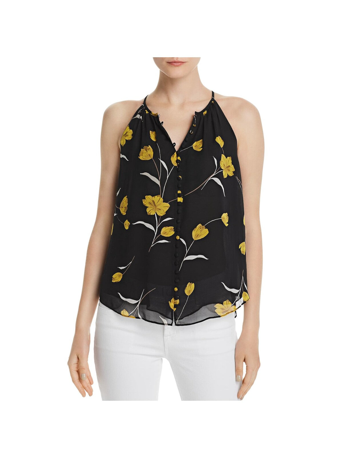 JOIE Womens Black Floral Spaghetti Strap V Neck Top XS