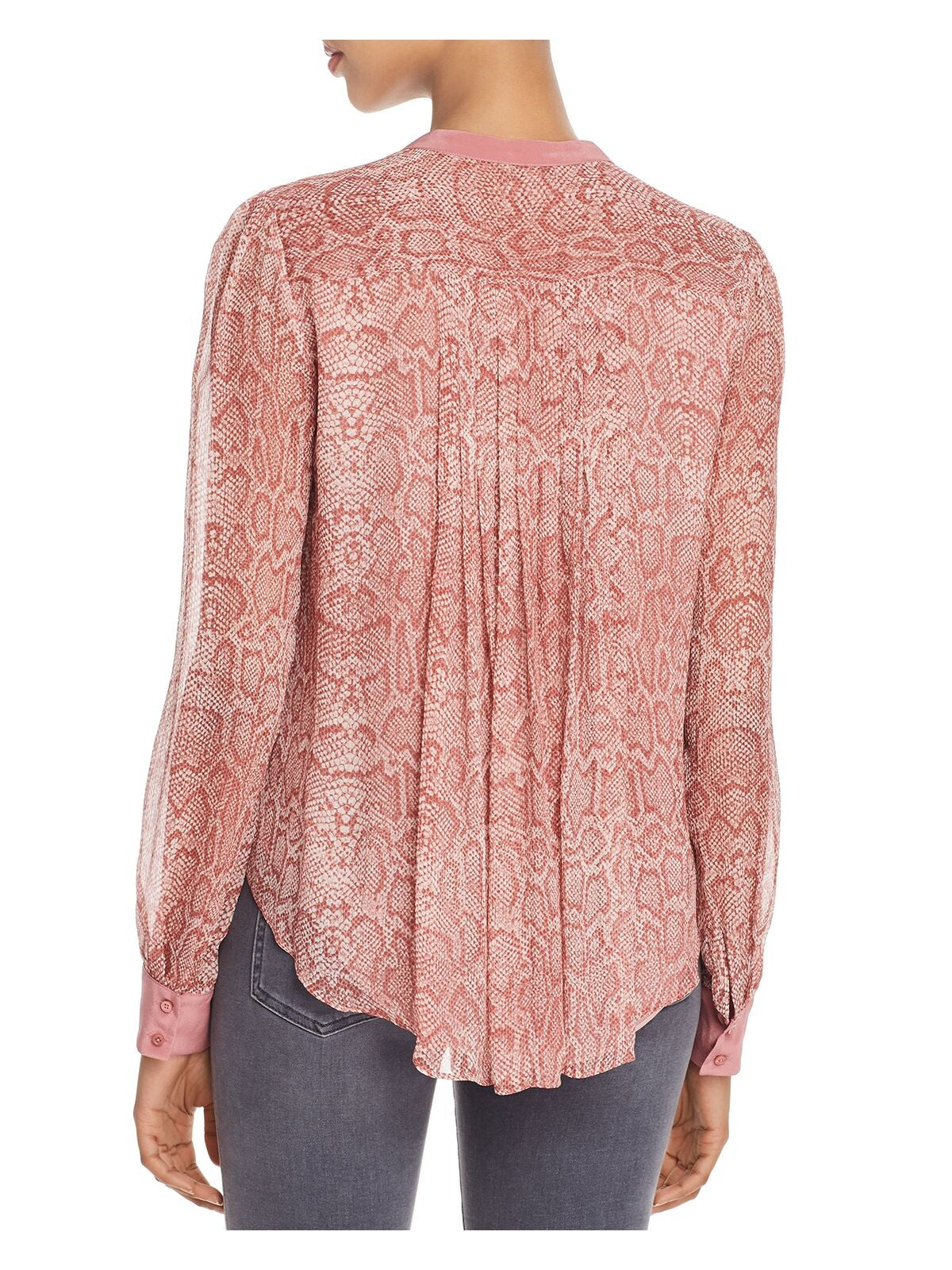 JOIE Womens Pink Ruffled Printed Long Sleeve With Buttons Button Up Top XXS