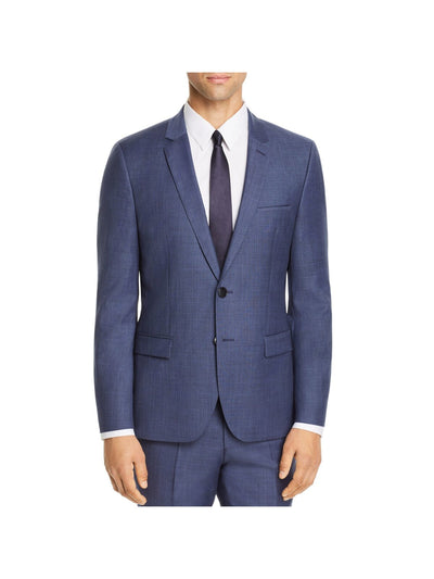 HUGO BOSS Mens Sharkskin Blue Single Breasted, Patterned Extra Slim Fit Wool Blend Blazer 44R