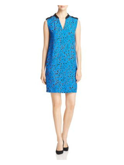 ESCADA Womens Blue Printed Sleeveless V Neck Above The Knee Wear To Work Sheath Dress 34