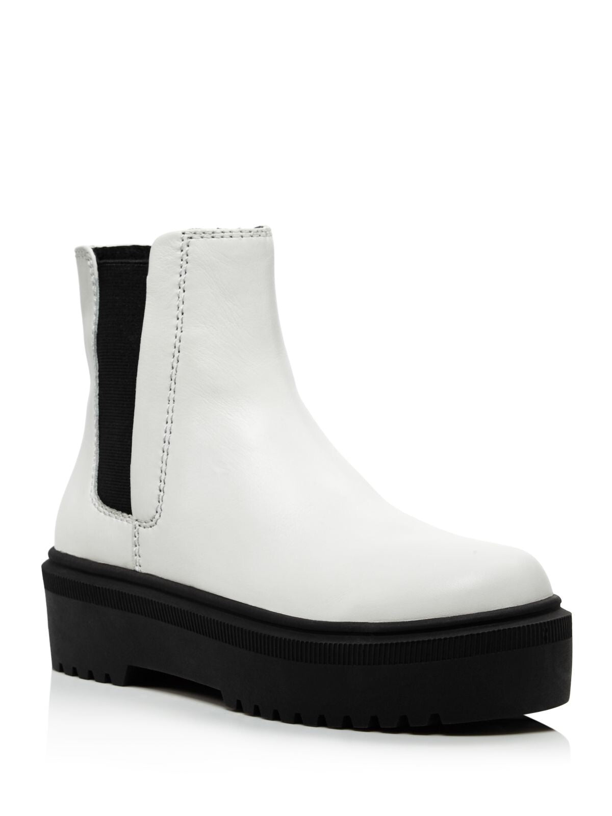 AQUA Womens White Padded Lug Sole Goring Loren Round Toe Platform Leather Boots Shoes 6 M