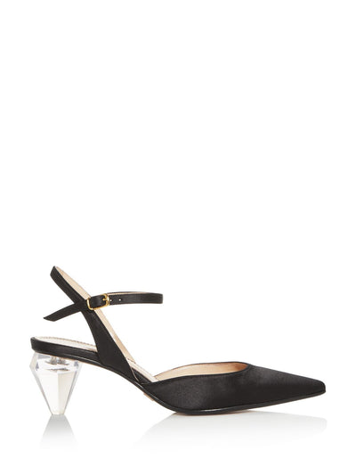 MARC JACOBS Womens Black Adjustable Padded Ankle Strap The Slingback Pointed Toe Sculpted Heel Buckle Leather Dress Pumps Shoes 36