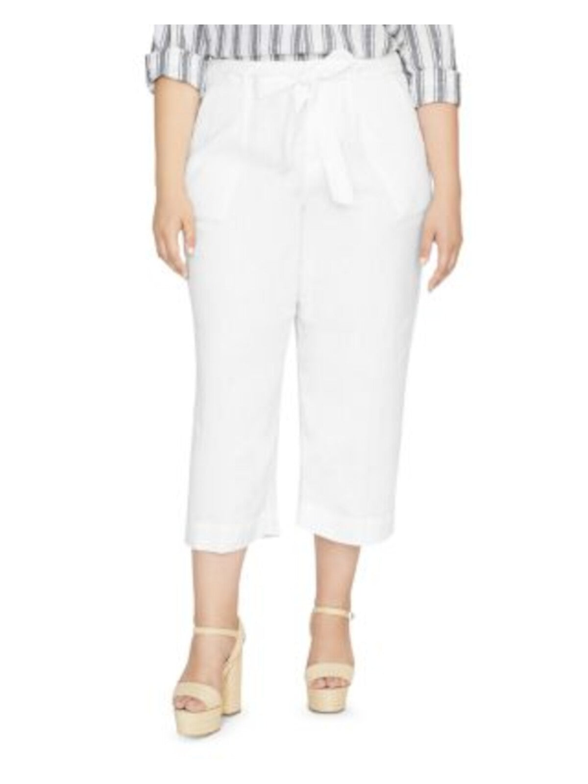 SANCTUARY Womens Ivory Pocketed Zippered Cropped Tie Belt Pleated Sheer Wide Leg Pants Plus 18W