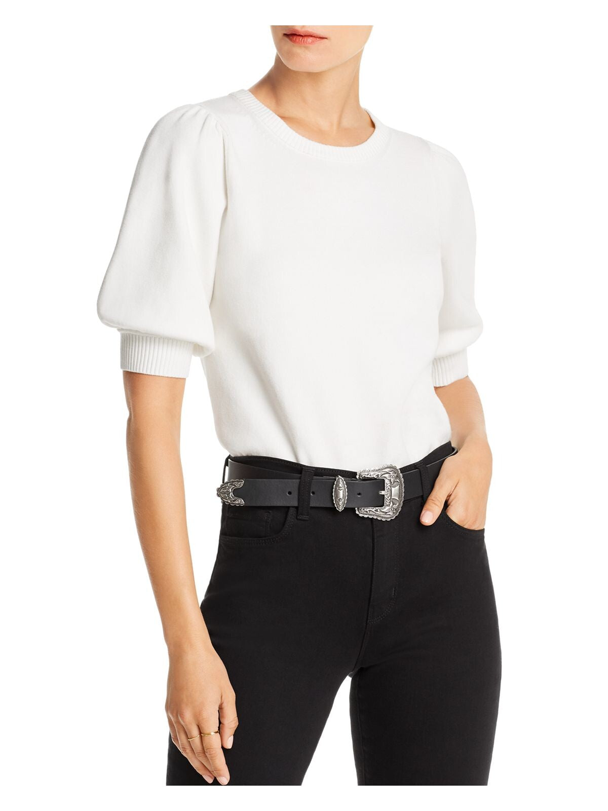 LINI Womens White Crew Neck Crop Top Sweater XS