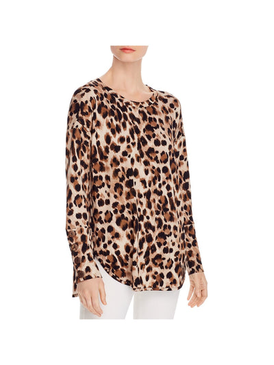 CUPIO BLUSH Womens Brown Stretch Animal Print Long Sleeve Round Neck Top XS