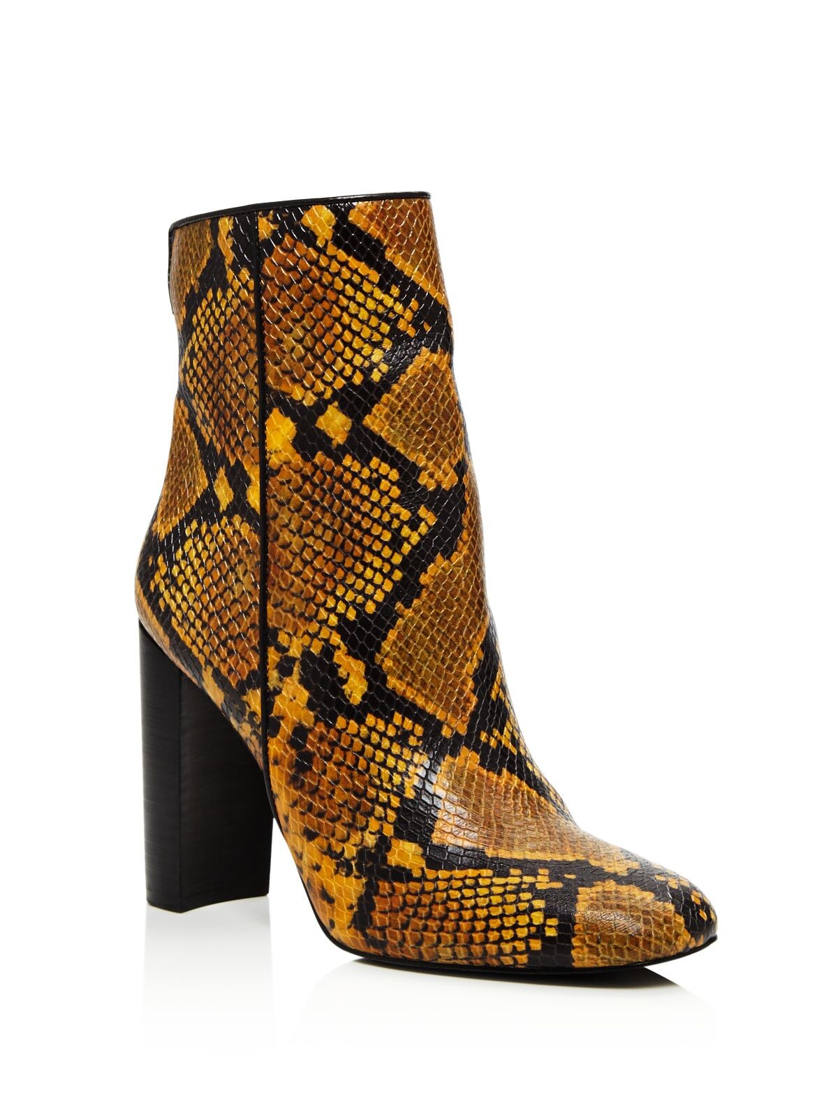 AQUA Womens Yellow Snake Print Padded Soren Round Toe Block Heel Zip-Up Leather Booties 5 M